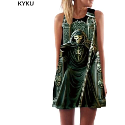 KYKU Brand Skull Dress Women Grim Reaper Short Skeleton Tank Punk Rock Office Metal Ladies Dresses Womens Clothing Tassel New