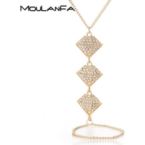 Gold color Clear Rhinestone shape Bridal Bracelet chain Set Wedding Accessory Crystal Bangle finger loop Set Luxury