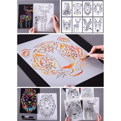 10 Sheet Animal Stencils Drawing Painting Templates for Children DIY Scratching Art Craft Scrapbook Projects Educational Toys