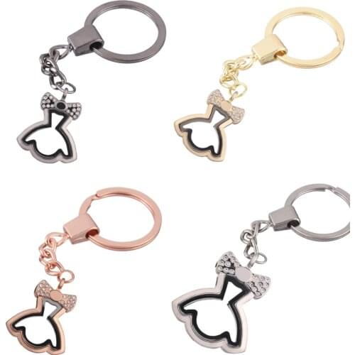 10pcs/lot Mixed color skirt Alloy crystal twist Memory Living Magnet Glass Key Ring Keychains Locket fit for Floating charms