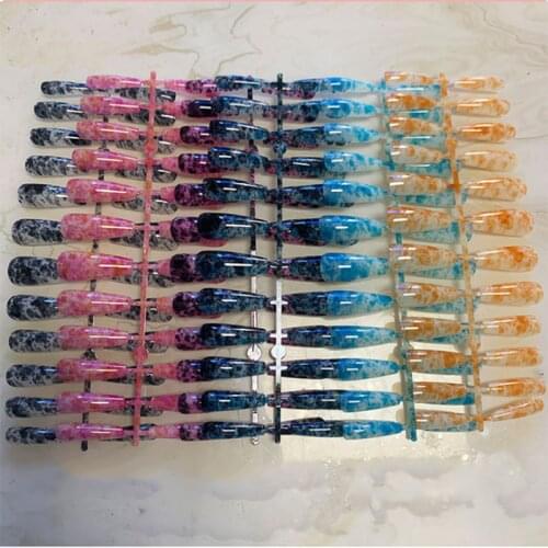 24pcs Long Ballet Coffin Fake Nails Marbling Press On Nail Tips Removable Varnish Manicure Glue Style Ladies Decorations
