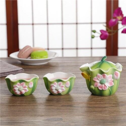 20168 New 3 Pcs Colored Enamel Porcelain Tea Pot Cup Set China Bone Ceramic Travel Chinese Kung Fu Creative Quick Pot Mugs Cups