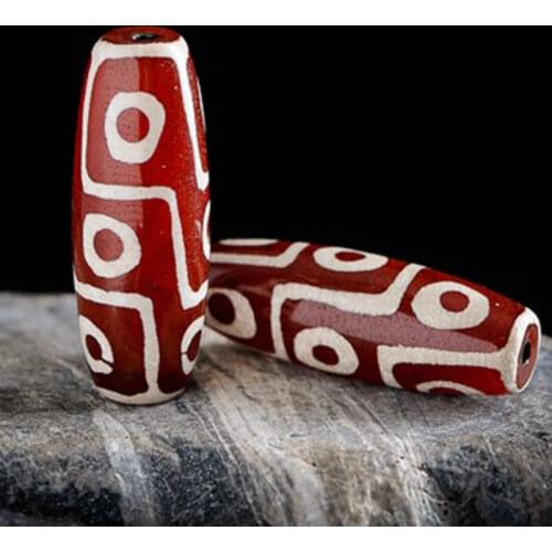 40mm Tibetan Dzi Nine Eyes Carnelian Long Shuttle Bead Free Shipping TSB0119