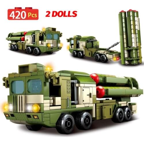 420pcs City WW2 Long-range Air Defense Missile Truck Car Building Blocks Military Vehicle Soldier Figures Bricks Toys For Kids