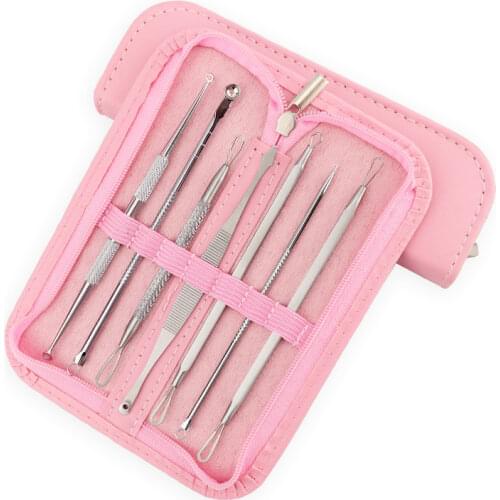 7PCS/set Stainless Steel Acne Blackhead Remover Needles Extractor Pimple Blemish Skin Face Care Tools Clip Spoon Kit
