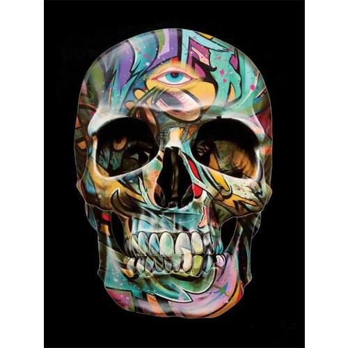 Color Skull Halloween Diamond Painting Portrait Round Full Drill DIY Mosaic Embroidery 5D Cross Stitch Black Background Picture
