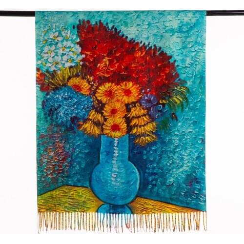 Double Side Digital Print Floral Cashmere Scarf Women Casual Pashmina Shawl Wrap Ladies Winter Warm Blanket Scarves With Tassels