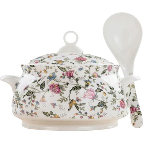 European Bone China Tureen Restaurant Dinner Serving Bowl Porcelain Soup Pot Household Large Rice Food Bowl with Lid Tableware
