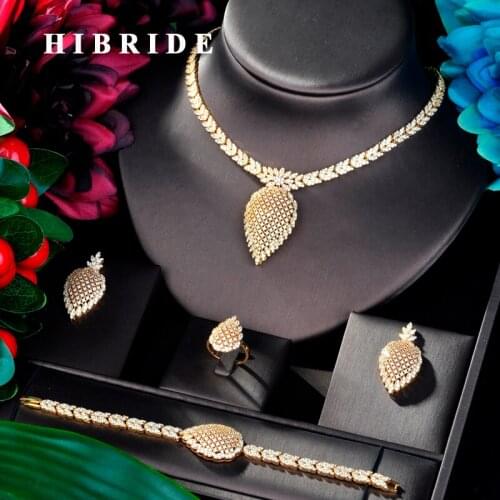 HIBRIDE Fashion Design Beauty 4PCS Wedding Bridal Cubic Zircon Necklace Jewelry Set Dress Jewelry Set For Party Gifts N-835