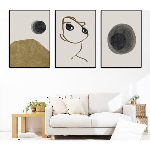 Nordic Modern Style Figure Face Canvas Painting Black Dot Yellow Pattern Posters And Prints Wall Pictures For Living Room Decor