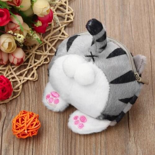 Coin Purse Cute Cat Butt Tail Plush Coin Purse Change Purse Bag Portable Mini Bags Kids Purses Wallet Porte Monnaie Femme 2021