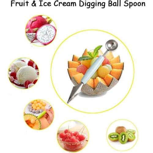 Ice Cream Digging Ball Scoops Fruit Carving Knife Digging Spoon 2In1 Fruit Platter Maker Ice Cream Tools Kitchen Gadgets