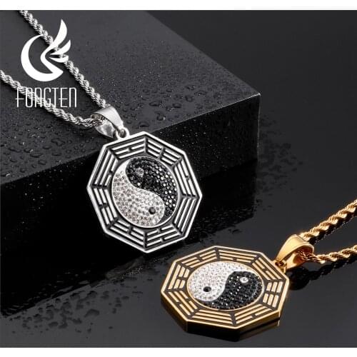 Fongten Yin Yang Circle Metal Tag Pendant Necklace China Tai Chi Bagua Stainless Steel Pendants Necklaces Couples Jewelry