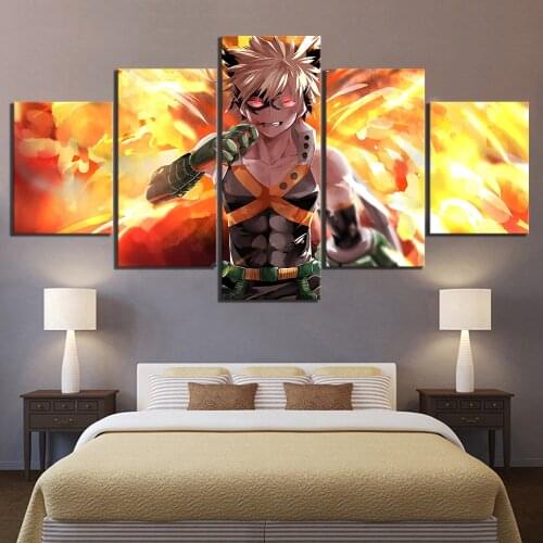 Wall Art Home Decoration Painting HD 5 Panel Bakugou Katsuki My Hero Academia Anime Print Modern Poster Canvas Modular Picture