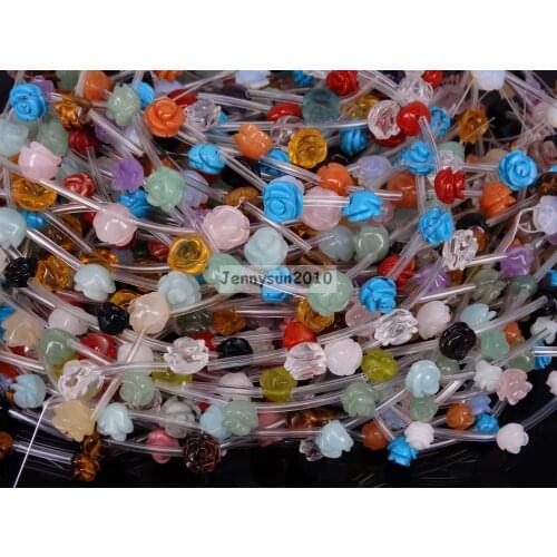 Natural Gems Stones Reiki Chakra Carved Rose Flower Spacer Beads 8mm 10mm 12mm 2 Strands/Pack