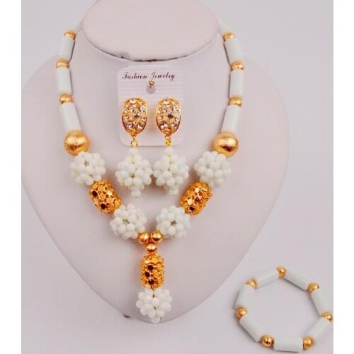 Latest White African Jewelry Set Nigerian Beads Costume Necklace for Women ZQ4-6