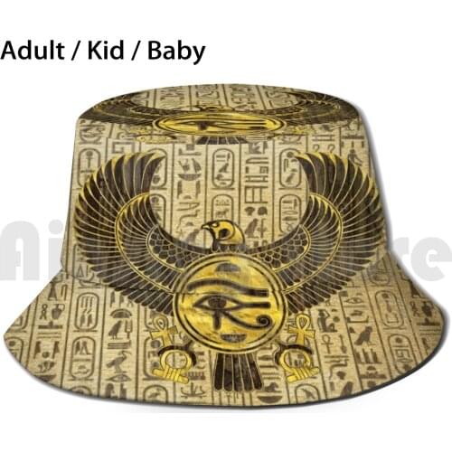 Egyptian Eye Of Horus - Wadjet Gold And Wood Bucket Hat Adult kid baby Beach Sun Hats Horus Eye Of Horus Wadjit Wedjet Uadjet