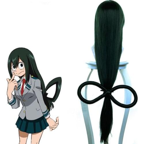 My Hero Hero Academia Tsuyu Asui Wigs Long Dark Green Heat Resistant Synthetic Hair Perucas Cosplay Wig + Wig Cap