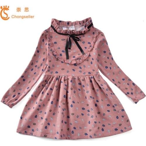 Girls Dress Princess Dress Autumn Style Long Sleeve Dress Flowers Printing Design for Children Clothes A-line Knee-Length Dress