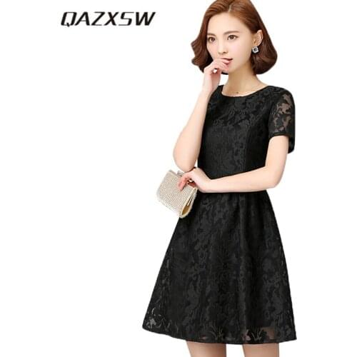 QAZXSW Sexy Dress Vintage Lace Dresses For Women Elegant Dress Fit and Flare Empire Sashes Party Midi Dresses Plus Size YX150