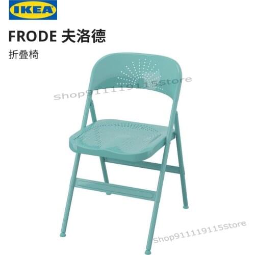 Folding Chair Nordic Rural Steel Streamline Sky Blue Restaurant