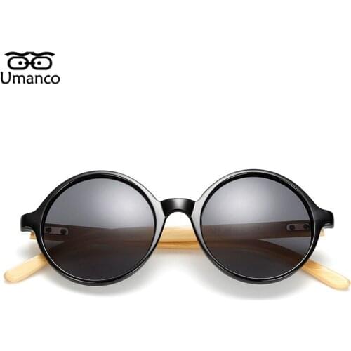 Umanco Men Bamboo Sunglasses for Women Brand Designer Round Lens Sun Glasses Vintage Fashion Eyewear Mens Natural Wooden Goggles