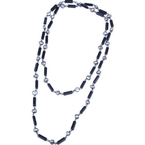 Modern and geometric pearl necklace rectangle black stone beads necklace crystal long necklace jewelry for women gift