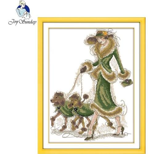 Joy Sunday Lady and Dogs Decoration Figure Counted Cross Stitch 14CT11CT Cross Stitch Chinese Cross Stitch Kits for Embroidery