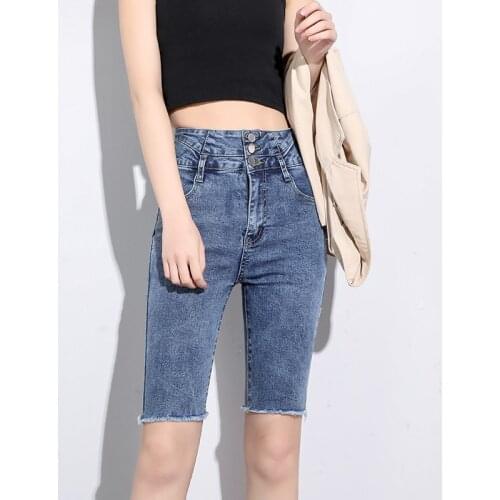GLODTAOS Women Denim Shorts Female High Waist Button Vintage Push Up Skinny Biker Shorts Summer Black Shorts Jeans Feminino