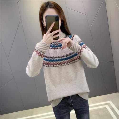 Half turtleneck sweater women 2021 spring and autumn fashion new womens loose long-sleeved sweater Western-style casual