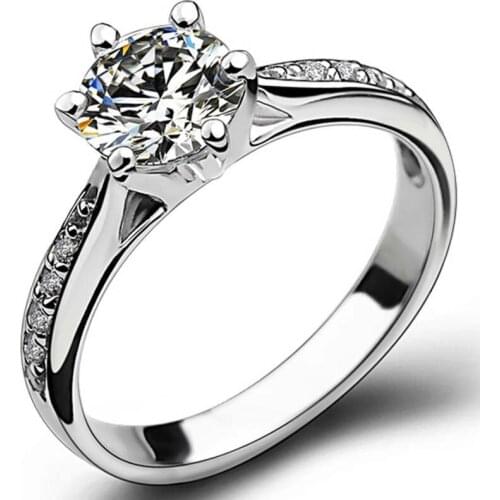 WYJZY Classic lady engagement ring six-claw inlaid zircon Japanese and Korean version of the ladies fashion wedding jewelry