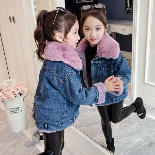Girls Winter Jackets Thick Warm Windbreaker Jeans Wear Clothes Baby Outwear Children Solid Jackets Denim Coats Kids Korean Tops