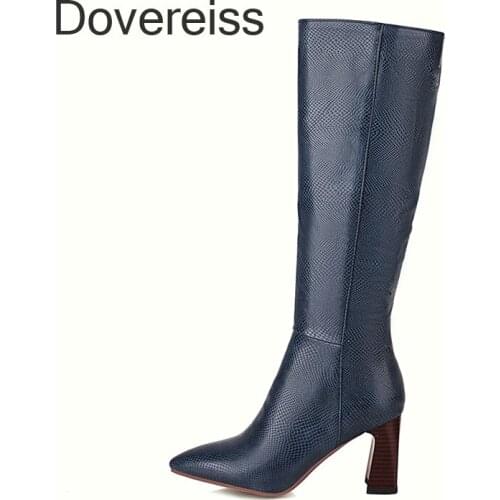 Winter For Woman New Fashion Pointed Toe Sexy Chunky Heels Yellow Blue White Heels Ladies Boots Knee High Boots Big Size 42 43