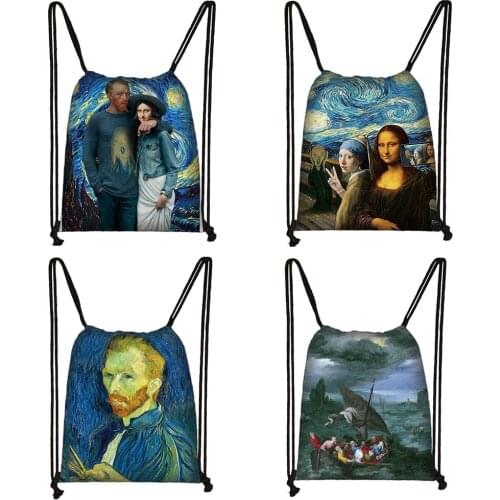 Starry night backpack van Gogh / funny Mona Lisa Popular oil painting style cute backpack women fashion storage bag bookbag
