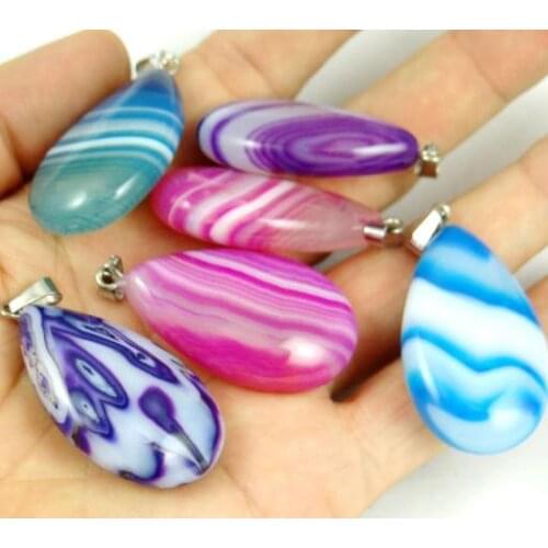 10pcs Natural stone stone blue purple Rose red stripe Quartz Crystal Turquoises Water droplets pendant Jewelry making necklace