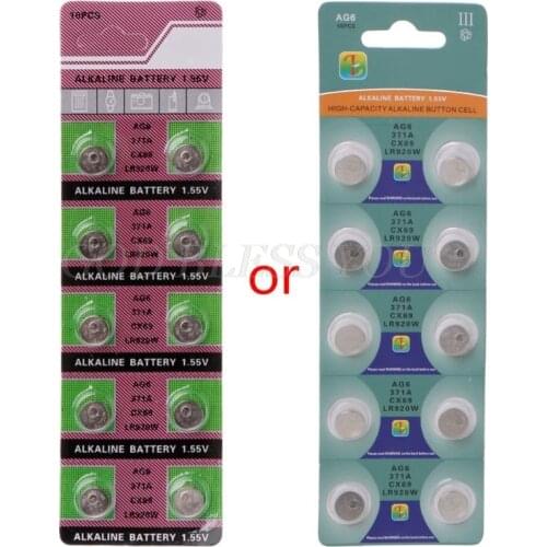 10Pcs Alkaline Battery AG6 1.55V Button Coin Cell 371 SR920SW LR920 SR927 171 370 L921 LR69 SR920 Watch Batteries Drop Shipping