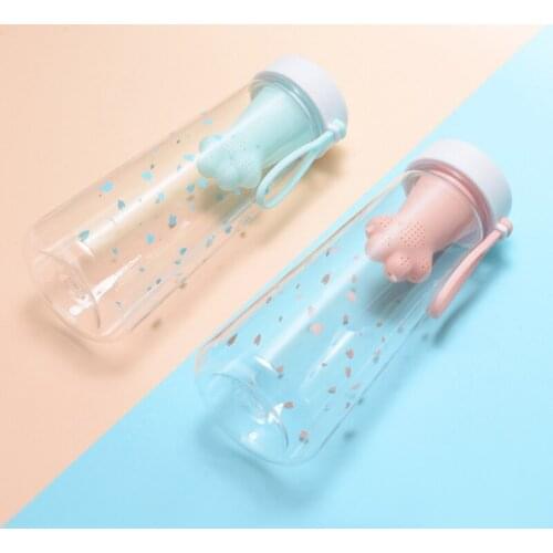 550ML Creative Cute Cat Claws With Tea Filter Plastic Cup Kawaii Cherry Blossoms Portable Leakproof Sports Water Bottle for Girl