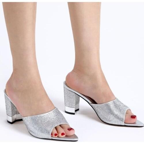 A073-3 Top New Arrivals 2020 Bling Bling Sequin Pointed Toe High Heels Fashion Retro Women Pumps High Heeled Slippers for Party