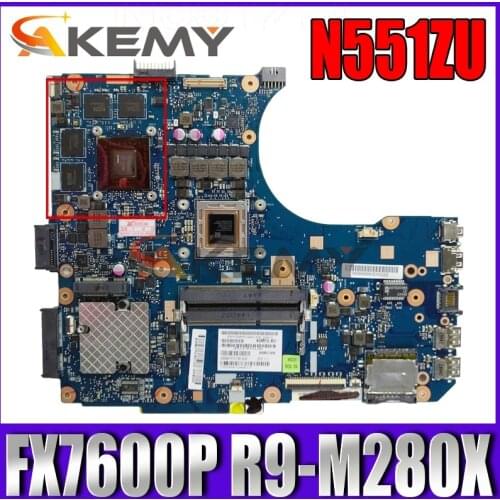 Akemy N551ZU Laptop motherboard for ASUS N551ZU N551Z original mainboard FX7600P R9-M280X 4GB
