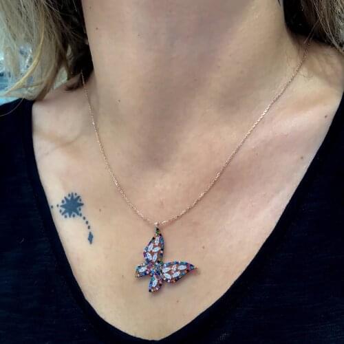 Diamond Handwork Colorful Stone Special Design Butterfly Silver Necklace