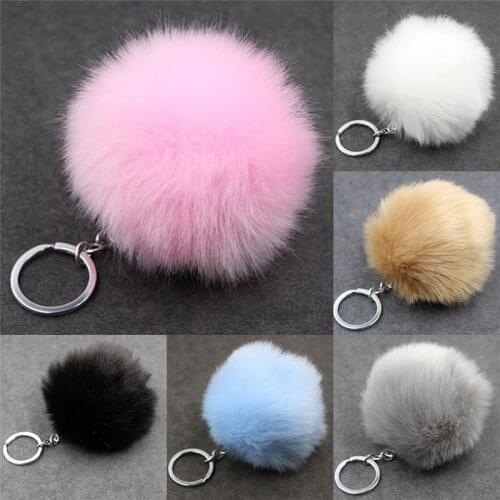 Artificial Fur Ball Keychain Pompom Fur Keychains On The Bag Cute Fluffy Faux Pompon Pendant Accessories