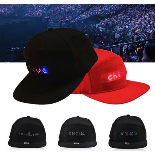 Black/ Red LED Hat Bluetooth Mobile App LED Hat Programmable Scrolling Message Display Board Baseball Cap Self-editing Cap
