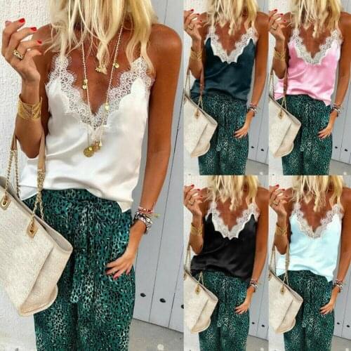 Women Satin Silk Camis Sexy V-Neck Straps Vest Camisole Female Casual Lace Cuffs Vests 6 Colors S-XL