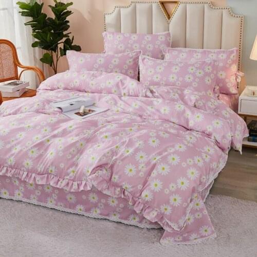 Cilected French Retro Daisy Quilt Cover Soft Washed Cotton Lace Lotus Leaf Lace Duvet Cover Small Fresh Bedding Bag Home Decor
