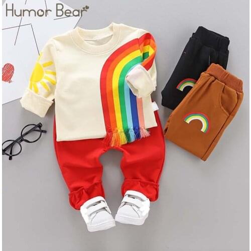 Humor Bear Children Clothes Sets New Autumn Long Sleeve Fashion Cartoon T-shirt + Long Pants 2Pcs Sport Toddler Kids Clothes 1