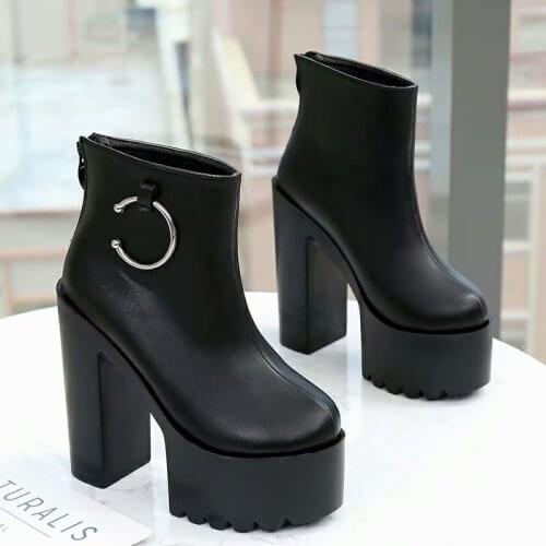 Fashion Autumn Women Ankle Boots Leather Female High Heels Shoes Ultra High Platform Heels Round Toe Lady Shoe Martin boots