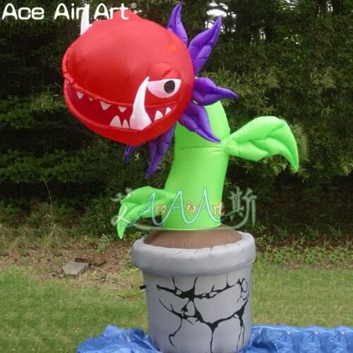 Inflatable plants cartoon with white tusk inflatable cannibalism flower replica model for botanical garden/yard decoration