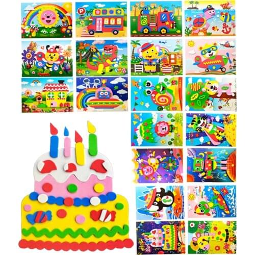 10/5Pcs New 3D EVA Foam Sticker Puzzle Game DIY Cartoon Animal Learning Education Toys For Children Kids Multi-patterns Styles