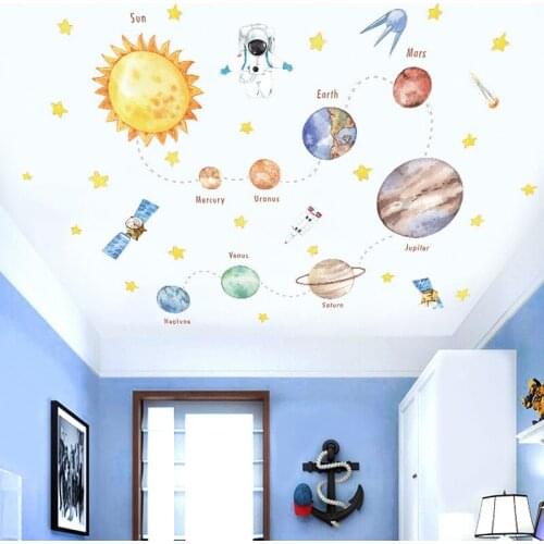 New Planet Wall Stickers Childrens Room Decoration Bedroom Wall Top Background Self Adhesive Graffiti Creative Decal