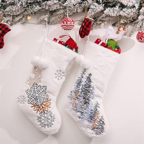 2021 New Candy Bag Fleece Christmas Snowflake Patterns Sock Shaped Gift Bag Storage Package for Candy Snacks